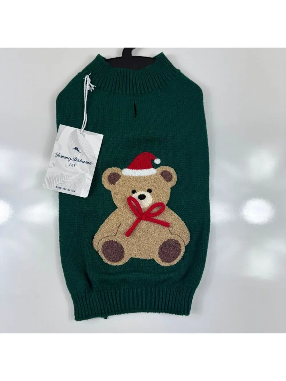 Tommy Bahama Pet Christmas Teddy Bear Dog Sweater Green Knit Medium Whimsicle